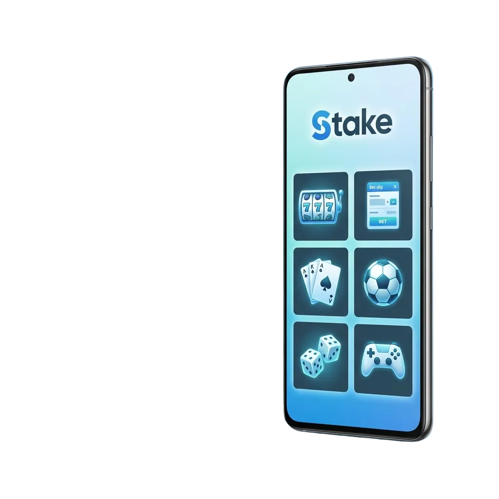 Celular Android mostrando la app de Stake con secciones de apuestas deportivas y casino móvil en pantalla