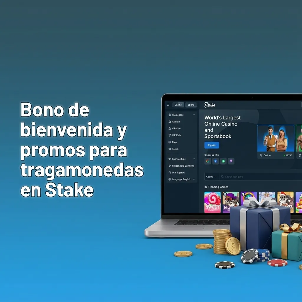 Banner de Stake en español resaltando bono de bienvenida 200% y promos para tragamonedas y jugadores frecuentes