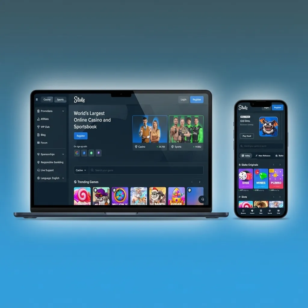 Interfaz del sitio web de Stake Argentina con barra superior de secciones y menú lateral para ligas, apuestas y juegos