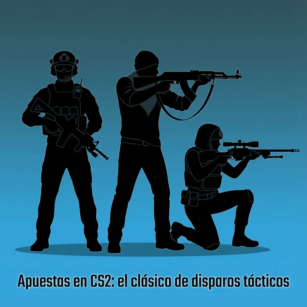 Ilustración temática de CS2 con jugadores tácticos y elementos de apuestas deportivas y torneos destacados como BLAST y ESL