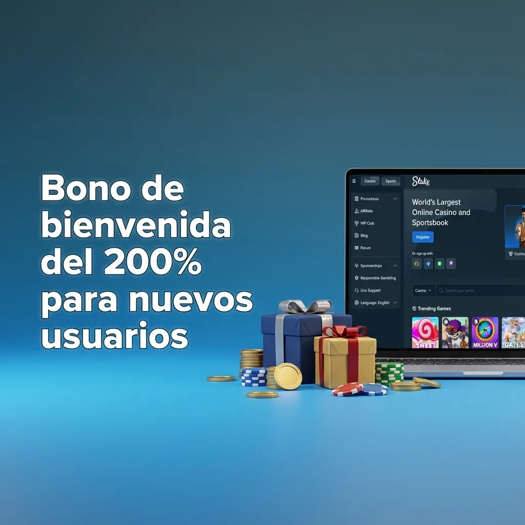 Banner del bono de bienvenida 200% para nuevos jugadores, con tabla de montos, rollover y vigencia para casino y deportes