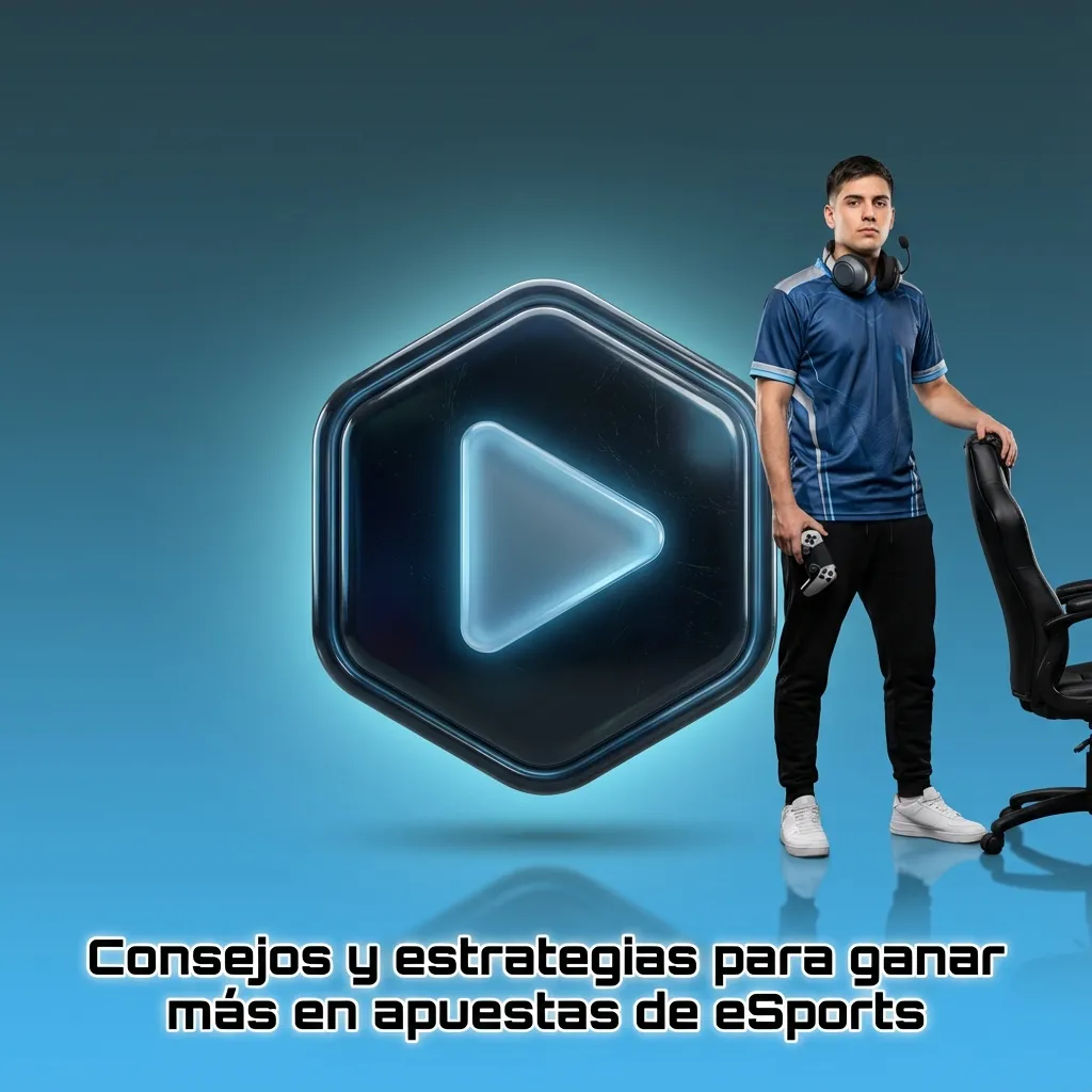 Ilustración de apuestas eSports con gamer analizando estadísticas y gráfico de banca, rodeado de íconos de juegos y dinero