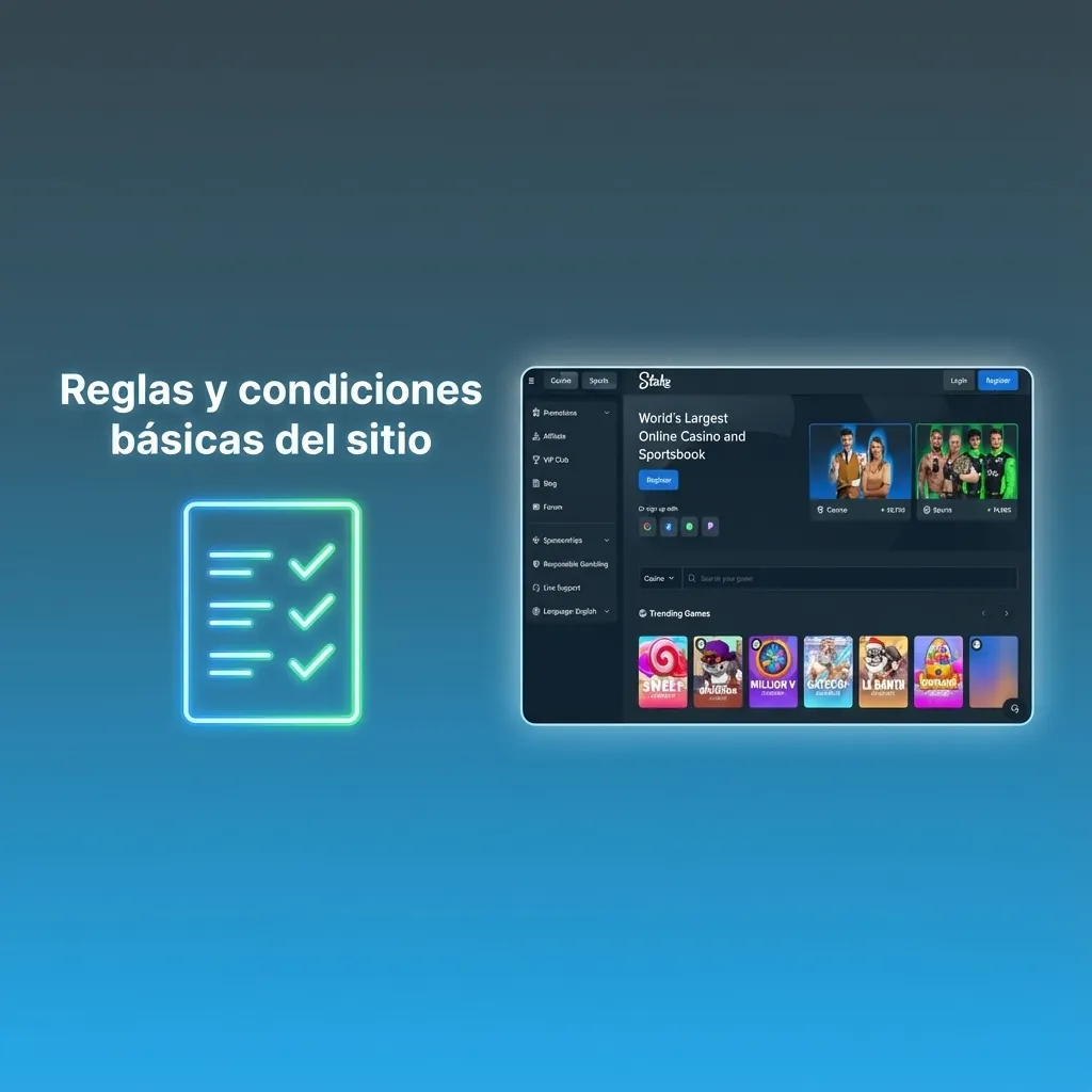 Ilustración de reglas del sitio de apuestas: mayores de 18, una cuenta por usuario, verificación y términos de bonos.