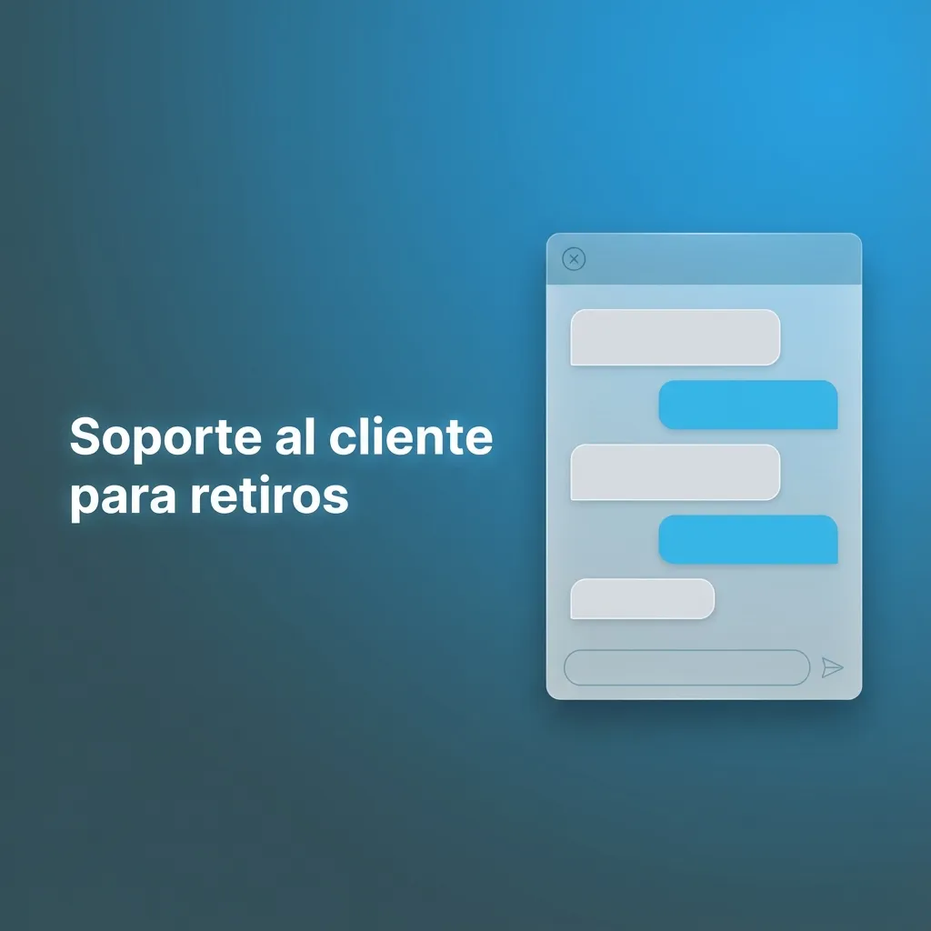 Ilustración de cliente consultando sobre retiros con íconos de chat, correo, FAQ y redes sociales como canales de soporte
