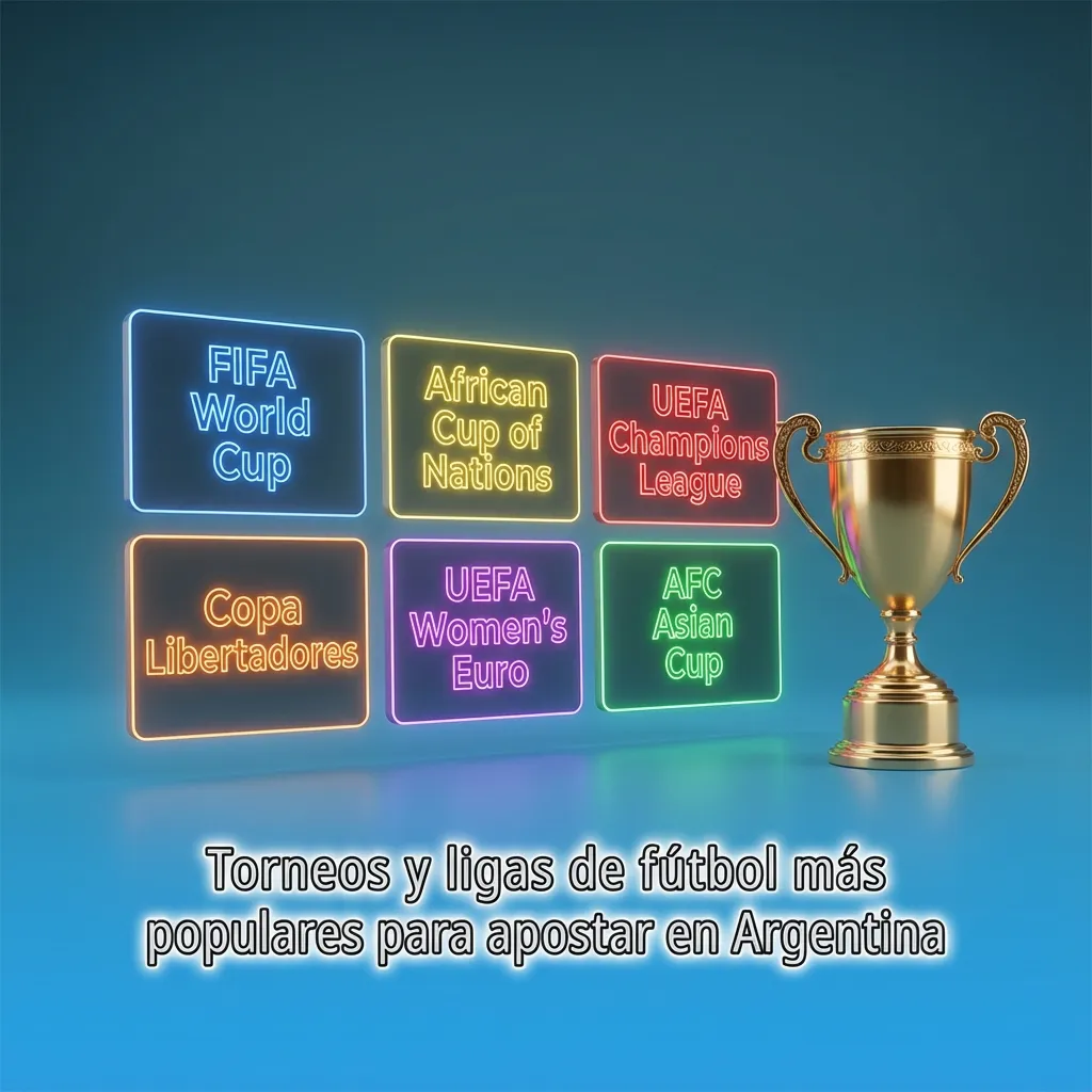 Ilustración de ligas y torneos de fútbol argentinos e internacionales con iconos de apuestas deportivas online.
