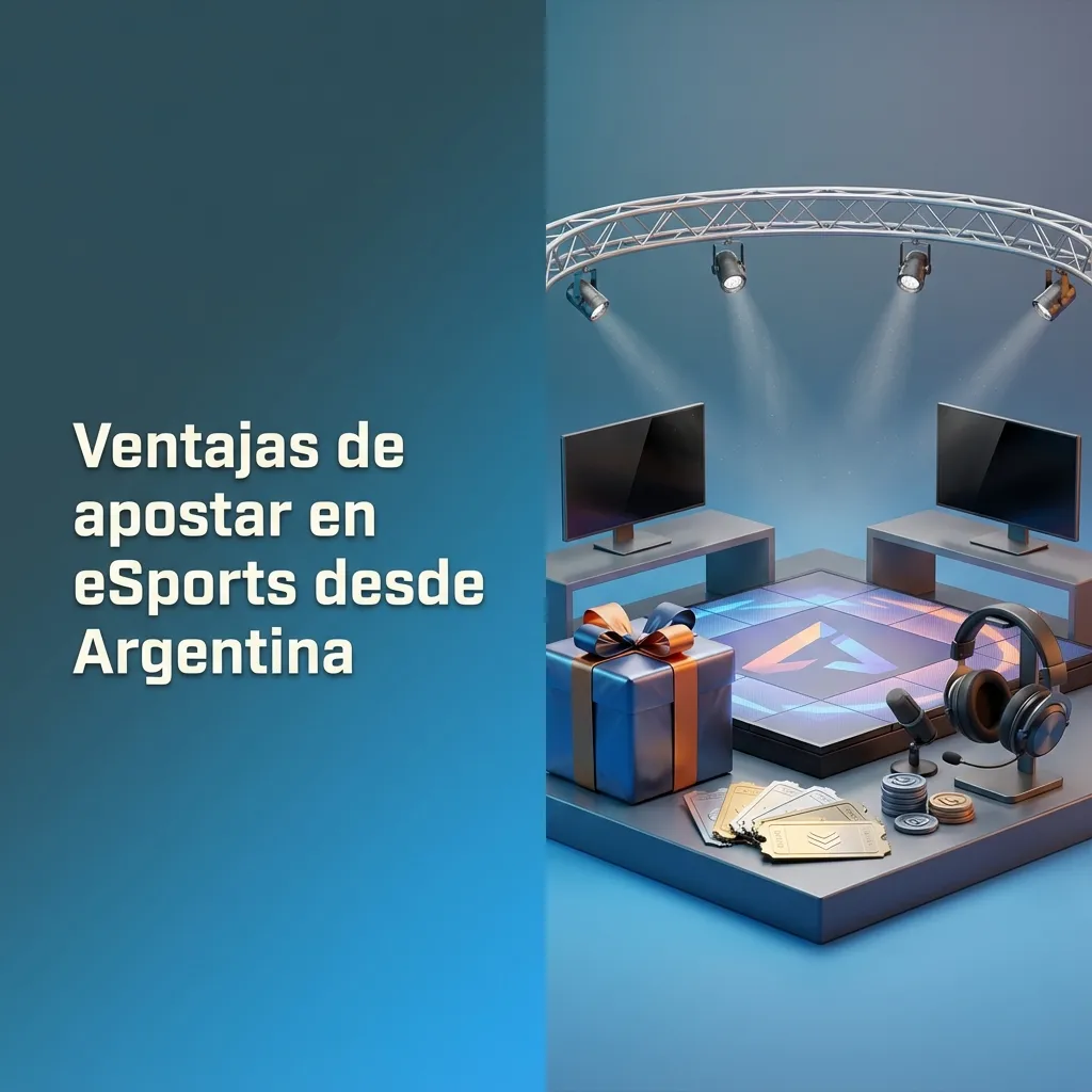 Ilustración de jugador argentino apostando en eSports desde el celular, con íconos de cuotas, pagos locales, soporte y bonos