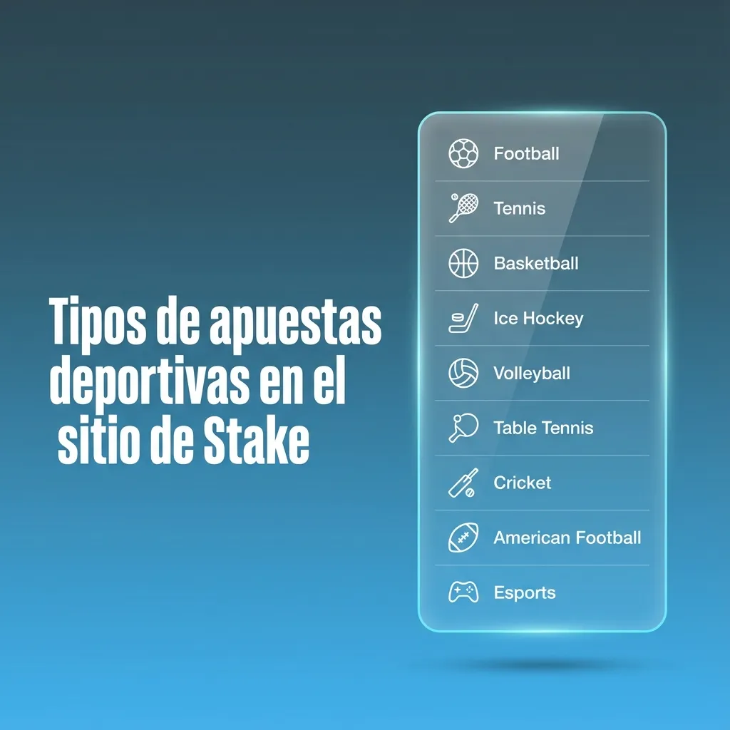 Gráfico de Stake mostrando tipos de apuestas deportivas: fútbol, tenis, básquet, ligas americanas y otros deportes populares.