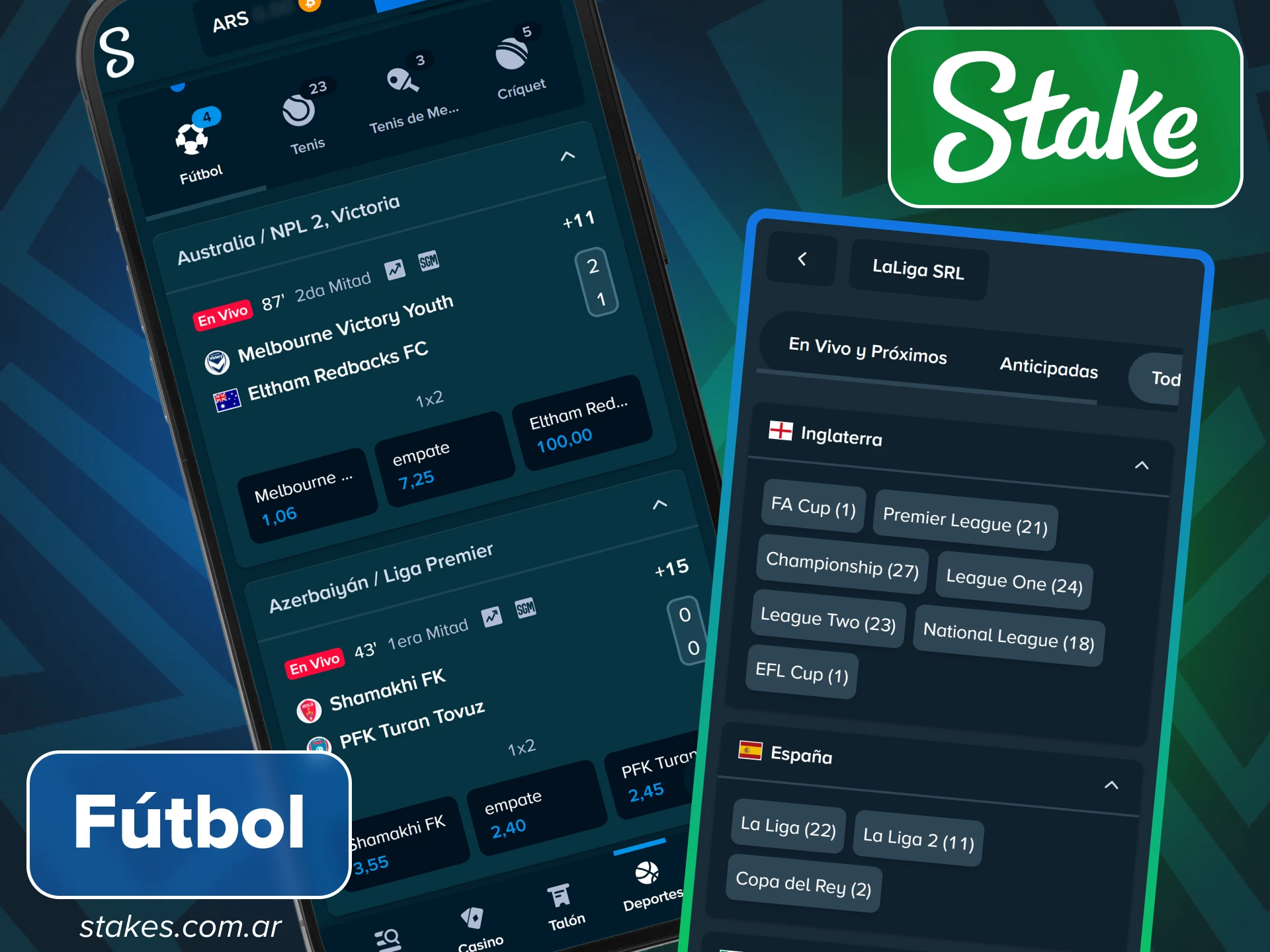 Apuesta en las mejores ligas de fútbol y torneos internacionales en el sitio oficial Stake Argentina.