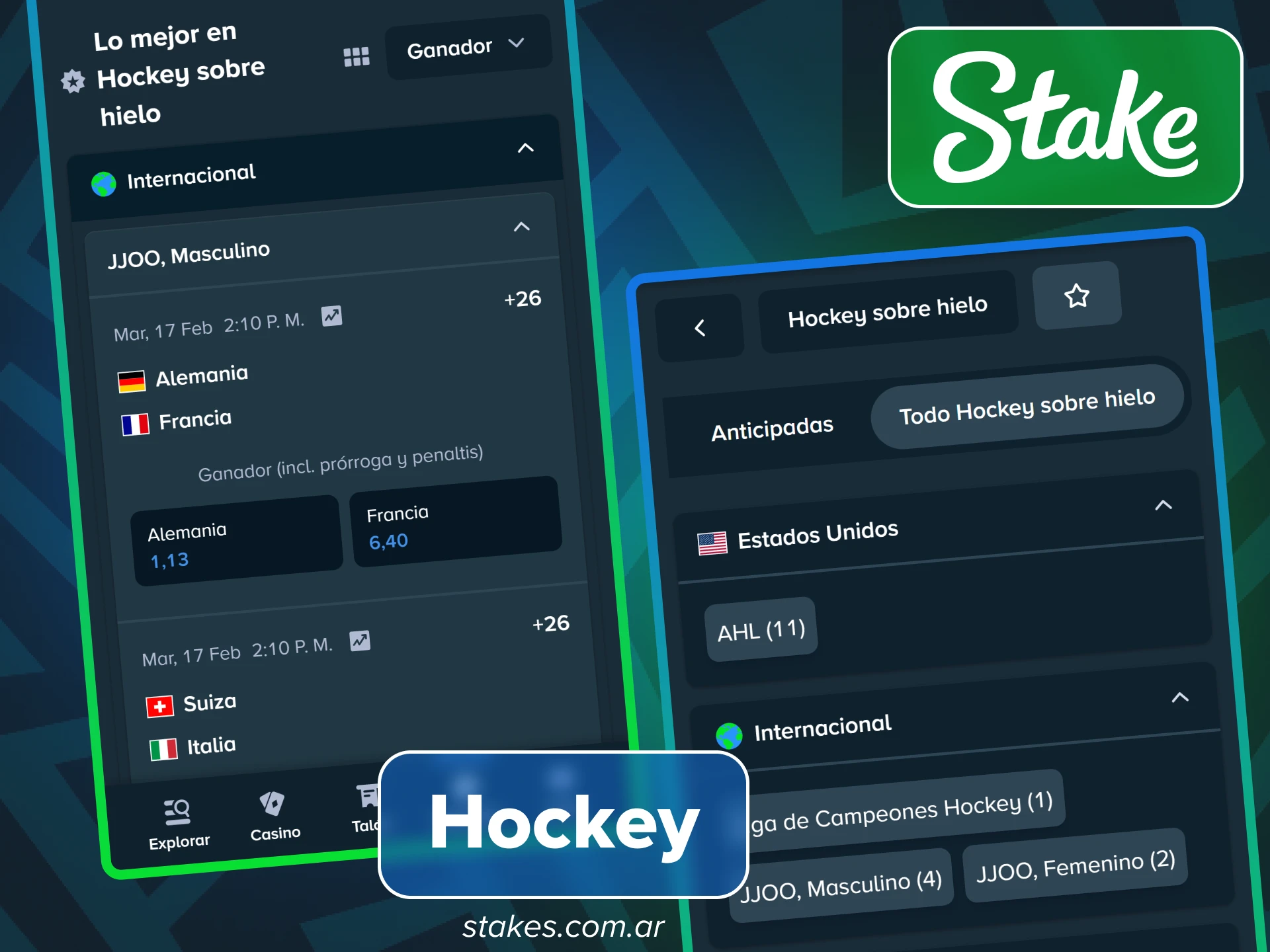 Disfruta de las apuestas en hockey sobre hielo y la liga NHL en Stake Argentina.