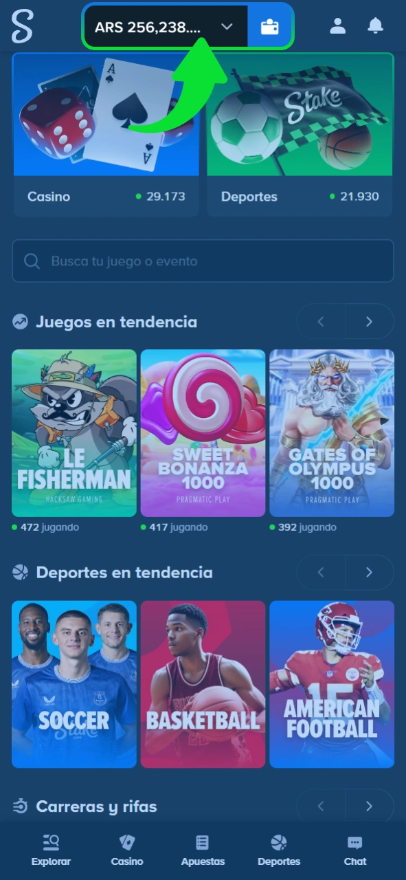 Verifica el saldo disponible en el sitio oficial de Stake.