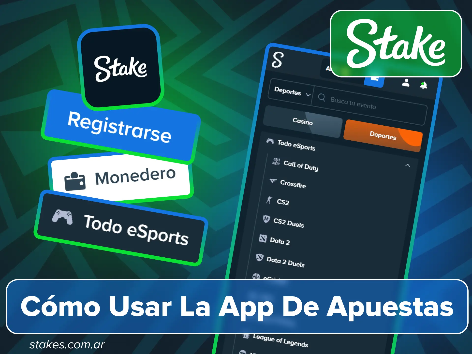 Usa la app de eSports del sitio oficial de Stake.