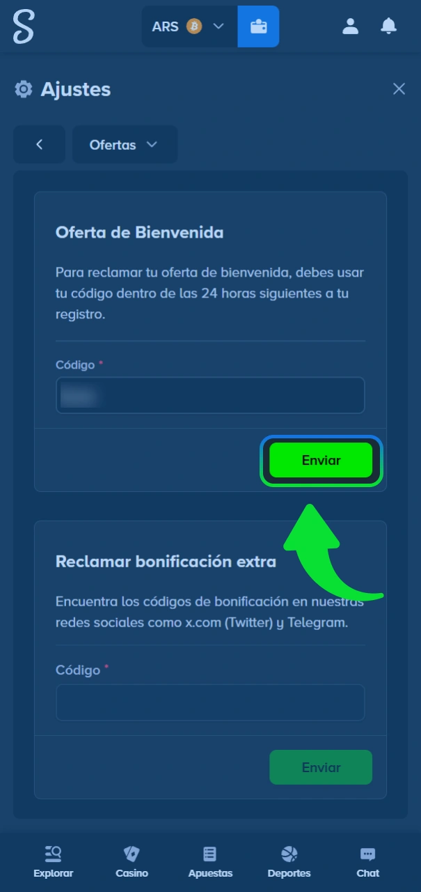 Activa el bono de bienvenida en sitio oficial de Stake.