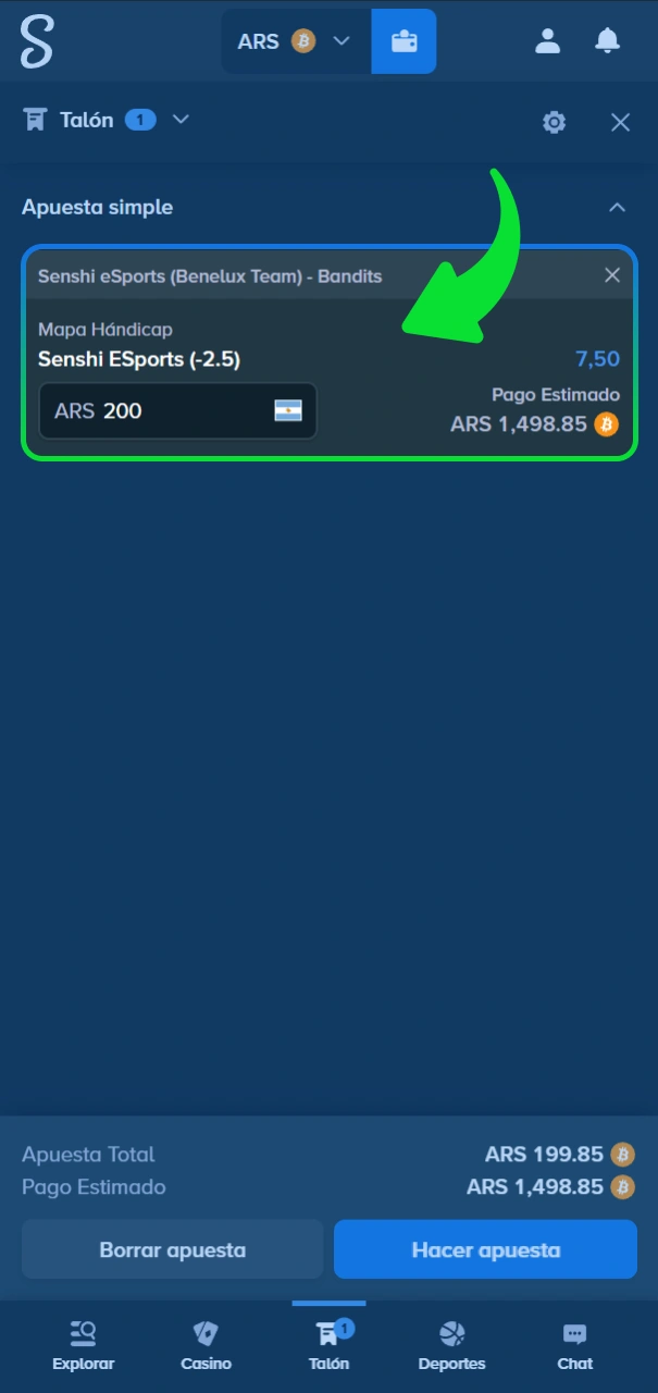 Elige un partido de eSports en sitio oficial de Stake.