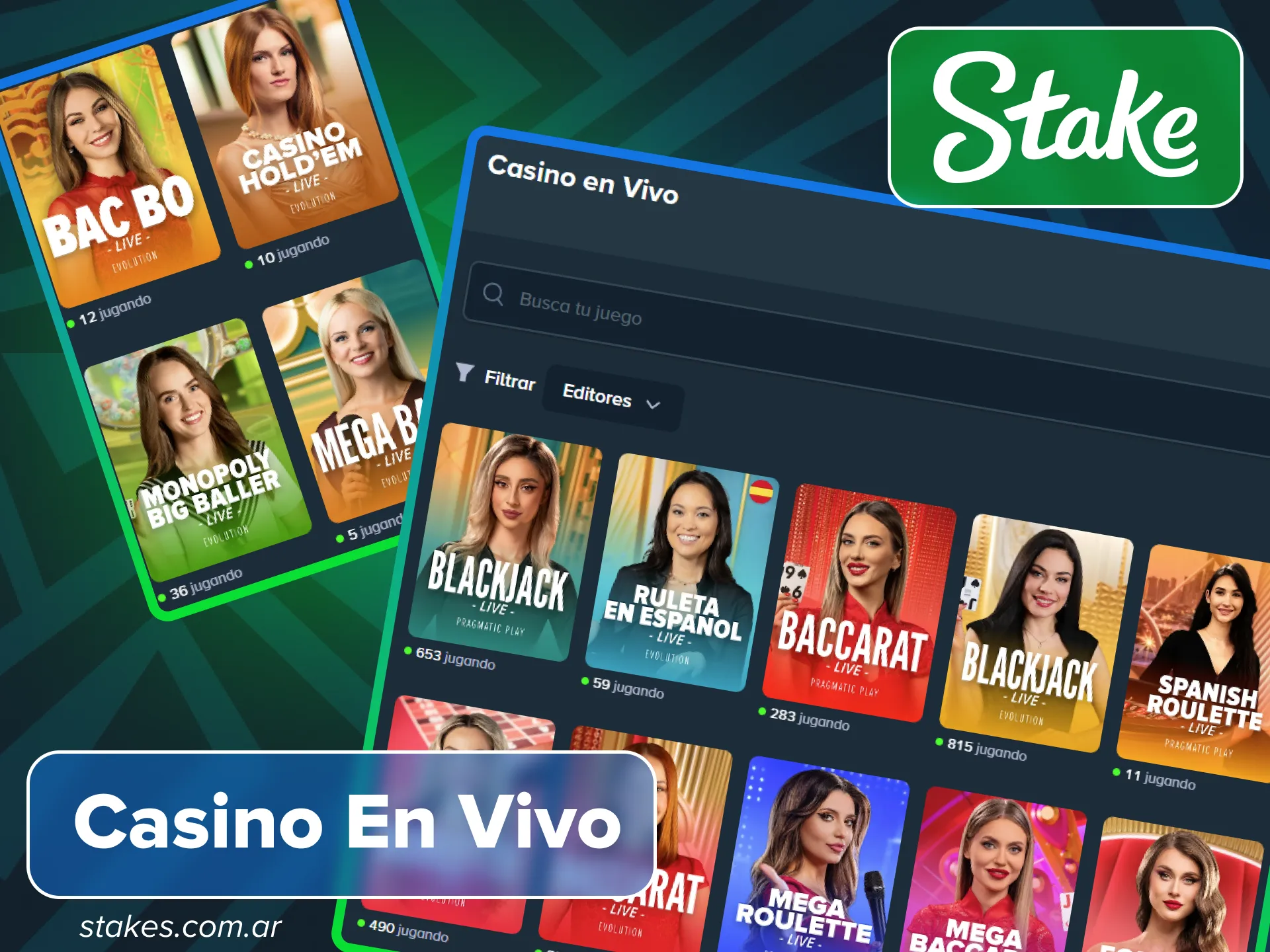Vive la experiencia real con crupieres profesionales en el casino en vivo de Stake Argentina.