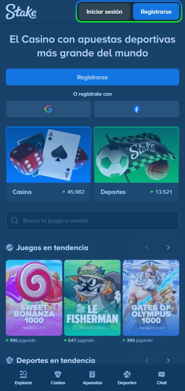 Acceso seguro al perfil de usuario para comenzar a operar en Stake Argentina.