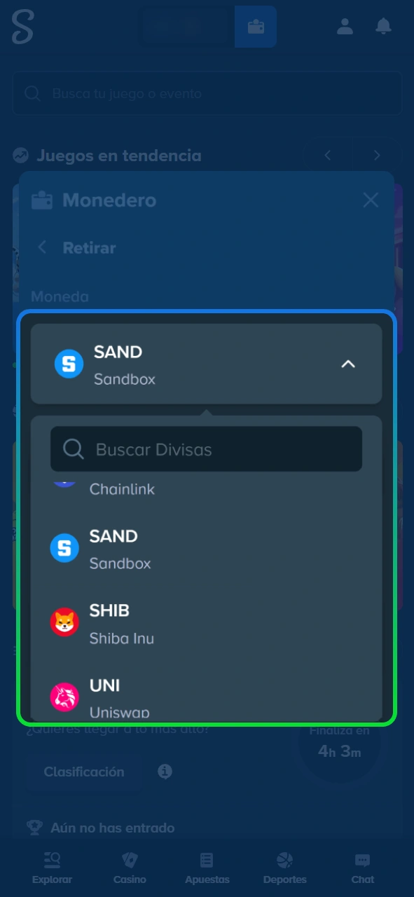 Elige tu método de retiro en el sitio oficial Stake.