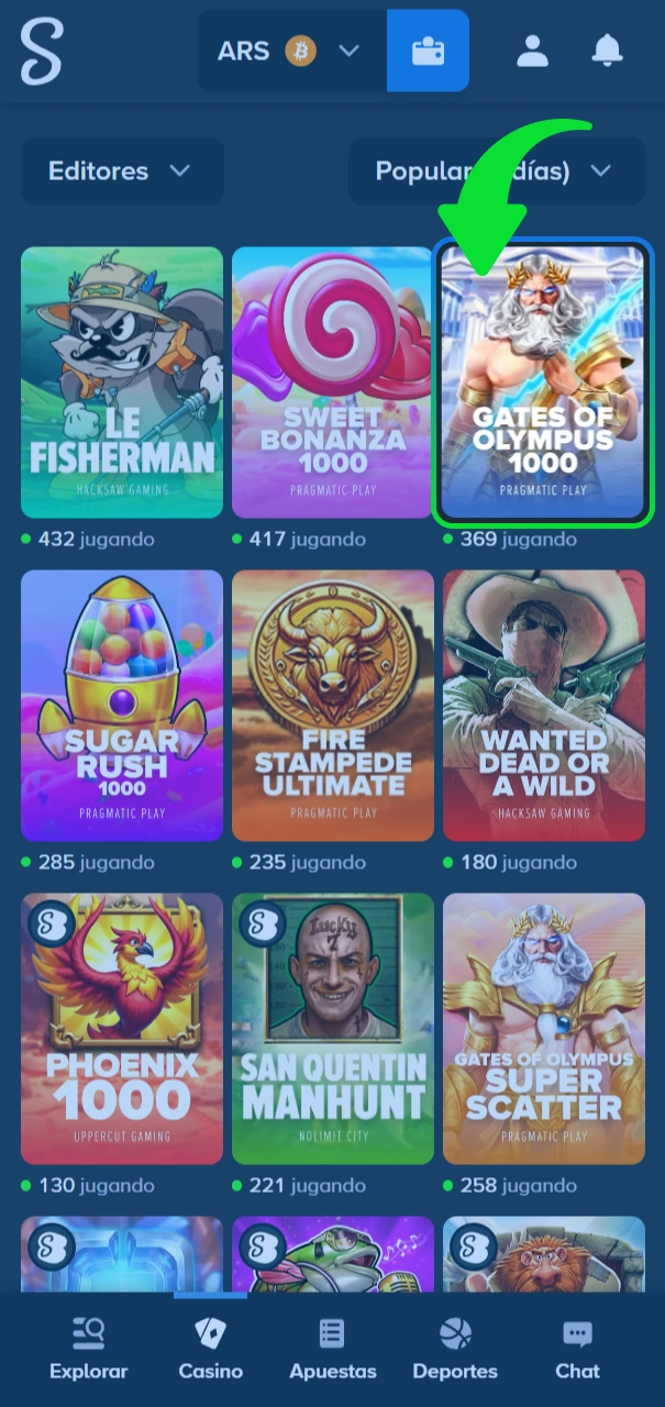 Elige tu juego favorito en el sitio oficial de Stake.