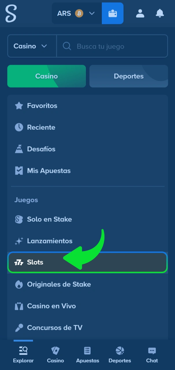 Entra al lobby de tragamonedas en sitio oficial de Stake.