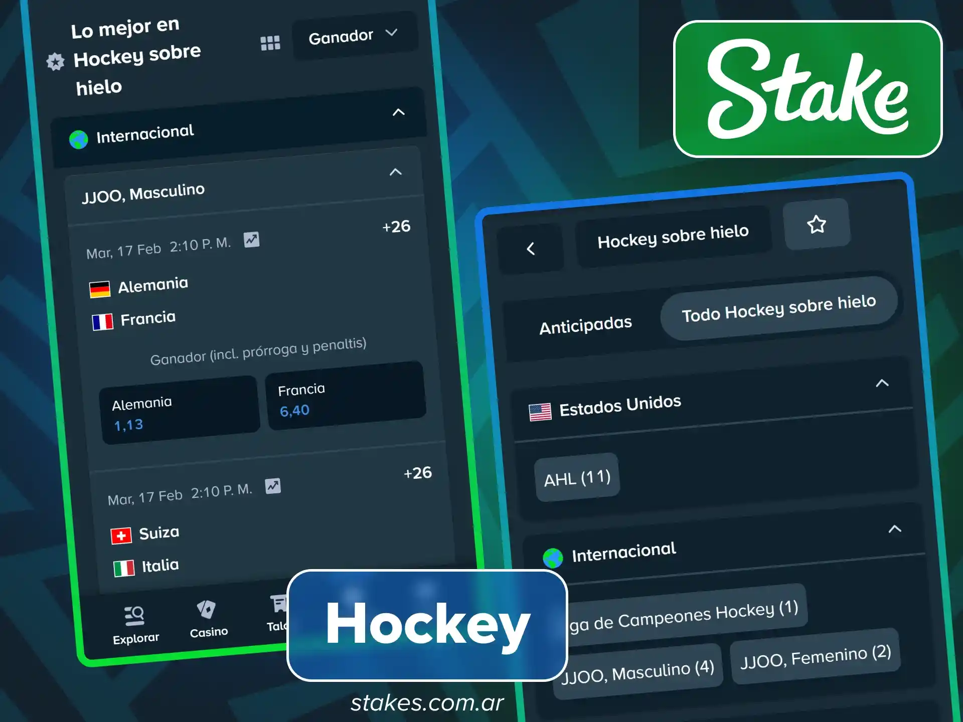 Disfruta de las apuestas en hockey sobre hielo y la liga NHL en Stake Argentina.
