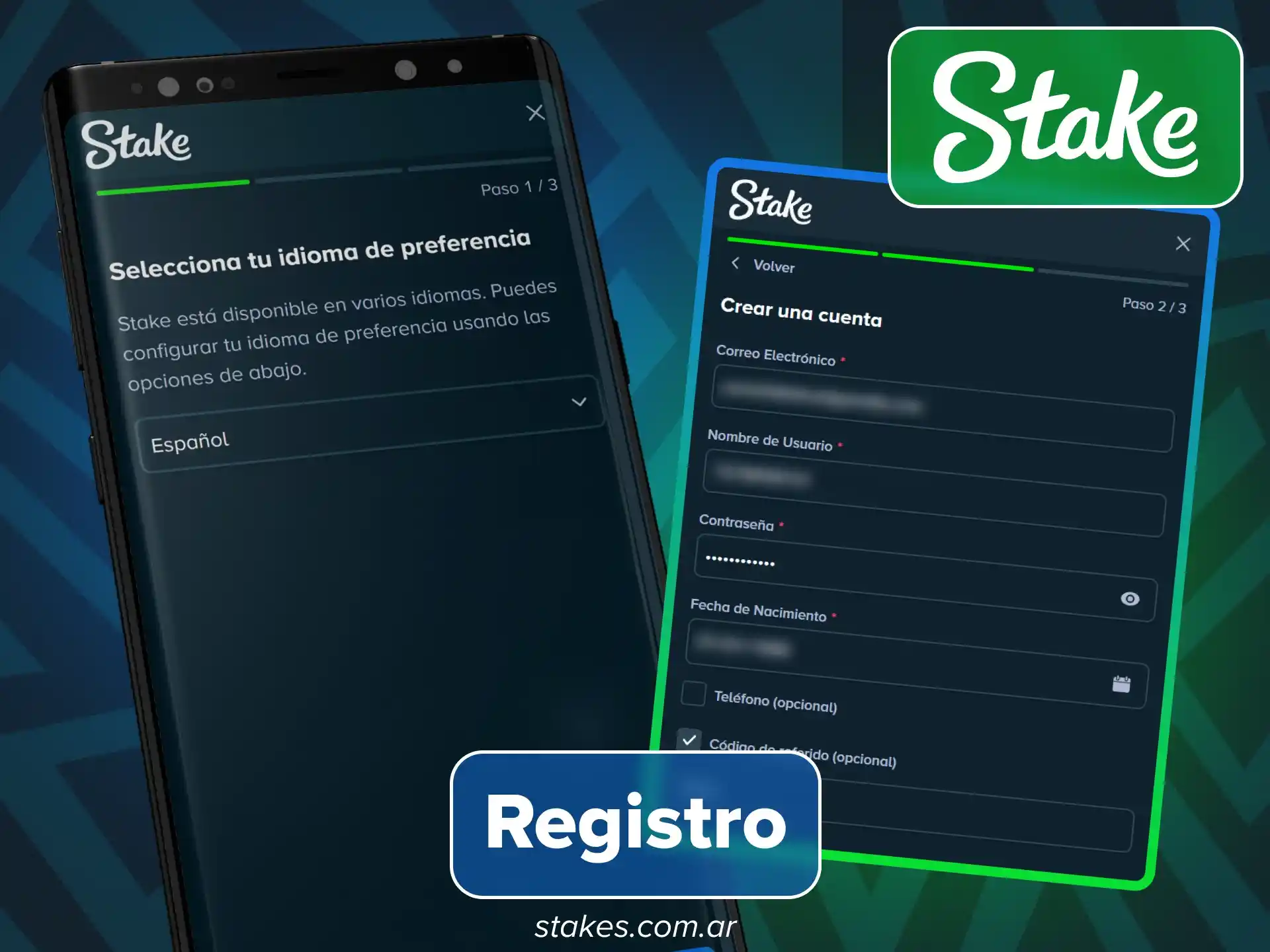 Completa el registro de tu nueva cuenta desde la aplicación oficial de Stake Argentina.