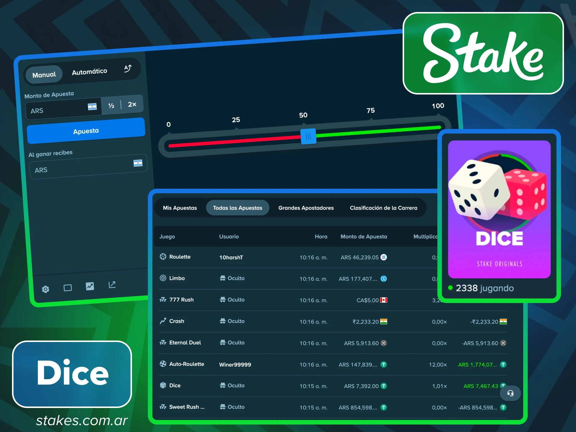 Lanza los dados en el juego Dice de Stake Originals para ganar.