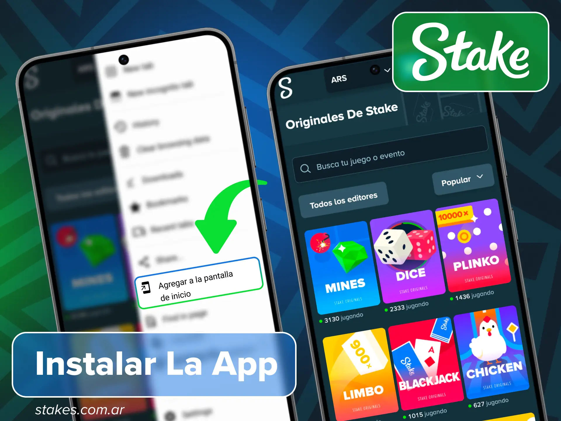 Sigue los pasos para instalar la app para los juegos de Stake.