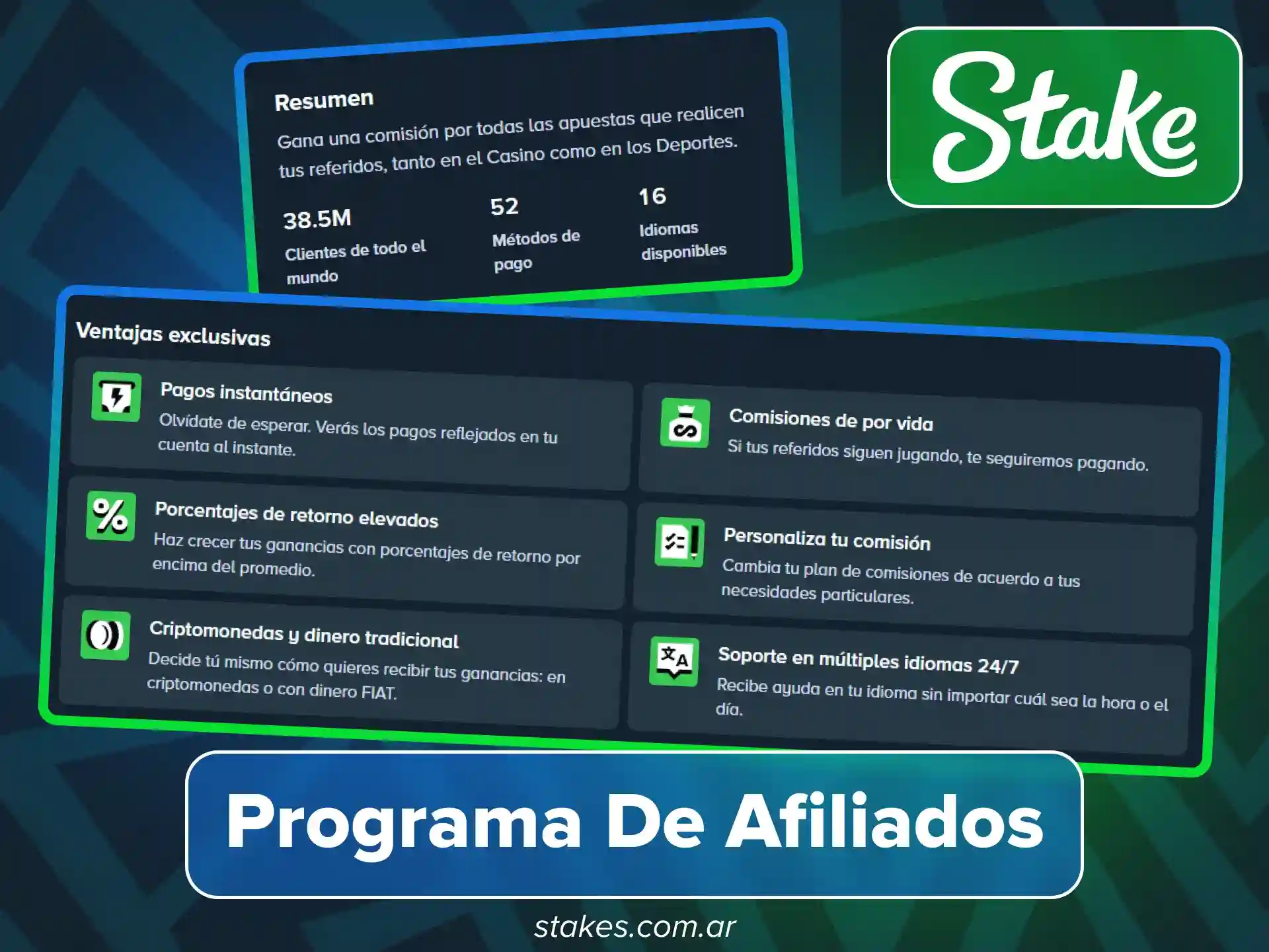 Únete al programa oficial de afiliados de Stake Argentina y genera comisiones promocionando la marca.