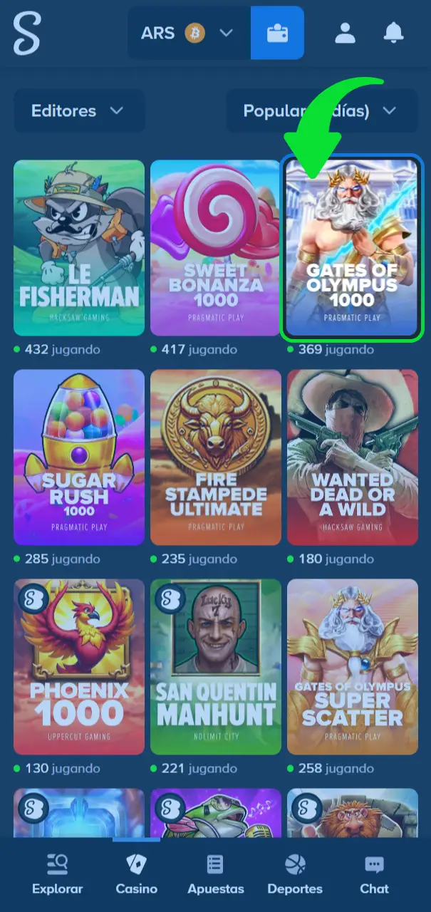 Elige tu juego favorito en el sitio oficial de Stake.