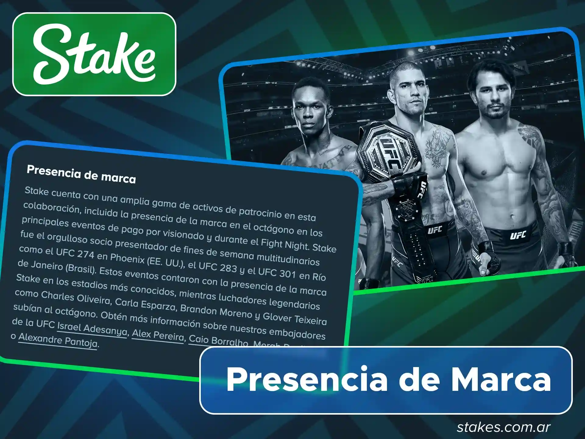 Descubrí cómo la marca Stake se ha convertido en un pilar fundamental dentro del octágono de la UFC a nivel global.
