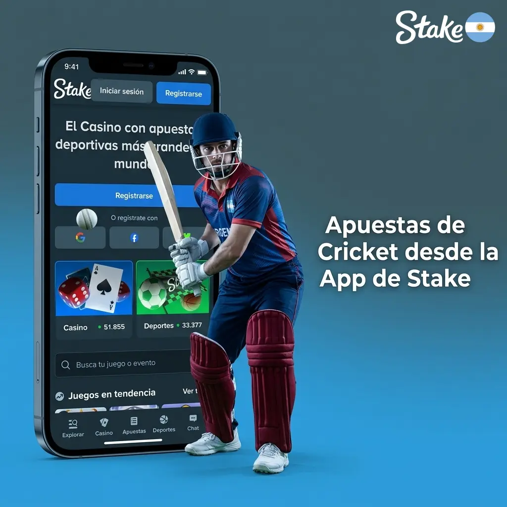 Apuesta cricket desde la app de Stake en Android e iOS con acceso a mercados en vivo y billetera móvil