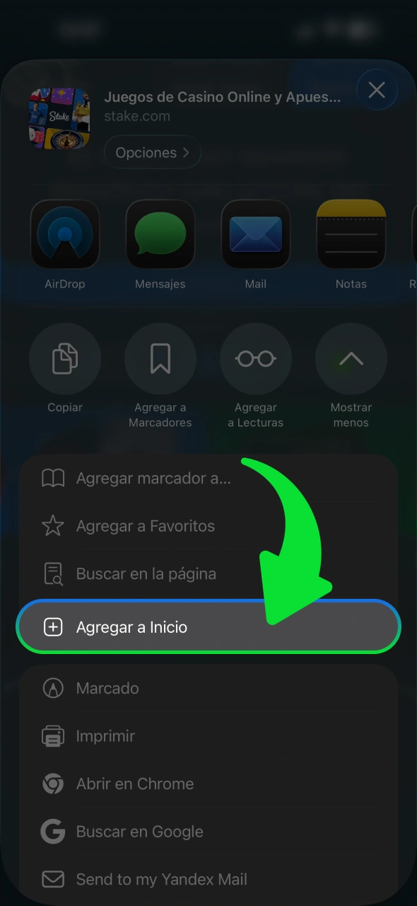 Haz clic en el botón de compartir para abrir el menú en Stake.